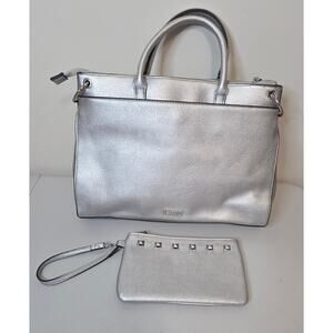 Carlos by Carlos Santana Silver Pebbled Faux-Leather Shoulder Bag with Wristlet